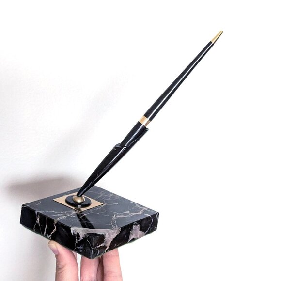 Vintage black marble Parker pen stand (with replacement pen), Home office decor, - Picture 1 of 10